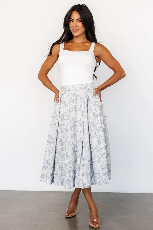 Jeanne Pleated Midi Skirt | Pearl + Light Blue