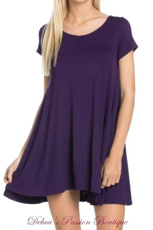 Keep It Simple Cross Back Pocket Dress - Eggplant Purple