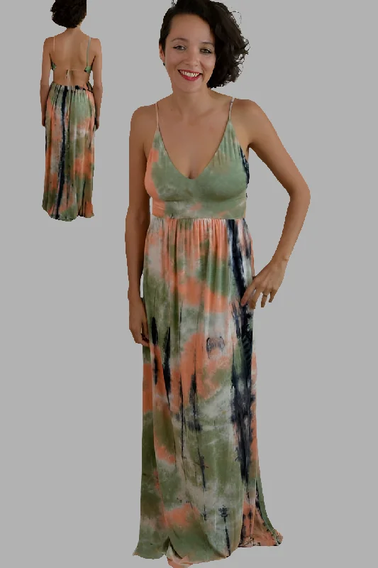 Bear Dance Tie Dye Maxi Dress - Olive/Orange