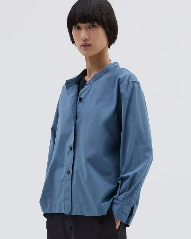 MHL BUTTON THROUGH COLLARLESS SHIRT COMPACT / UNIFORM BLUE