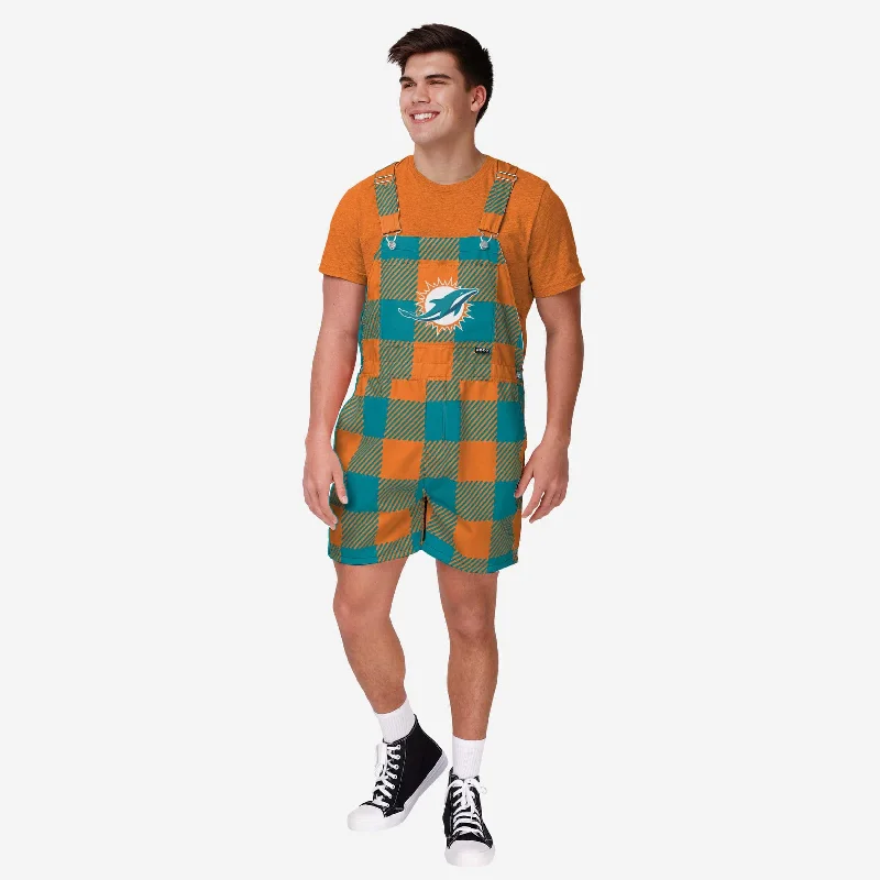 Miami Dolphins Mens Plaid Bib Shortalls