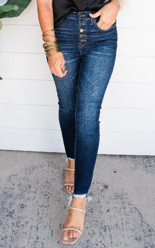 The Erica High Rise Ankle Skinny with Button Up Denim Jeans - Mica