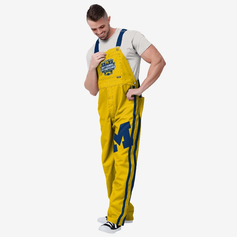 Michigan Wolverines 2023 Football National Champions Yellow Mens Team Stripe Stripe Bib Overalls