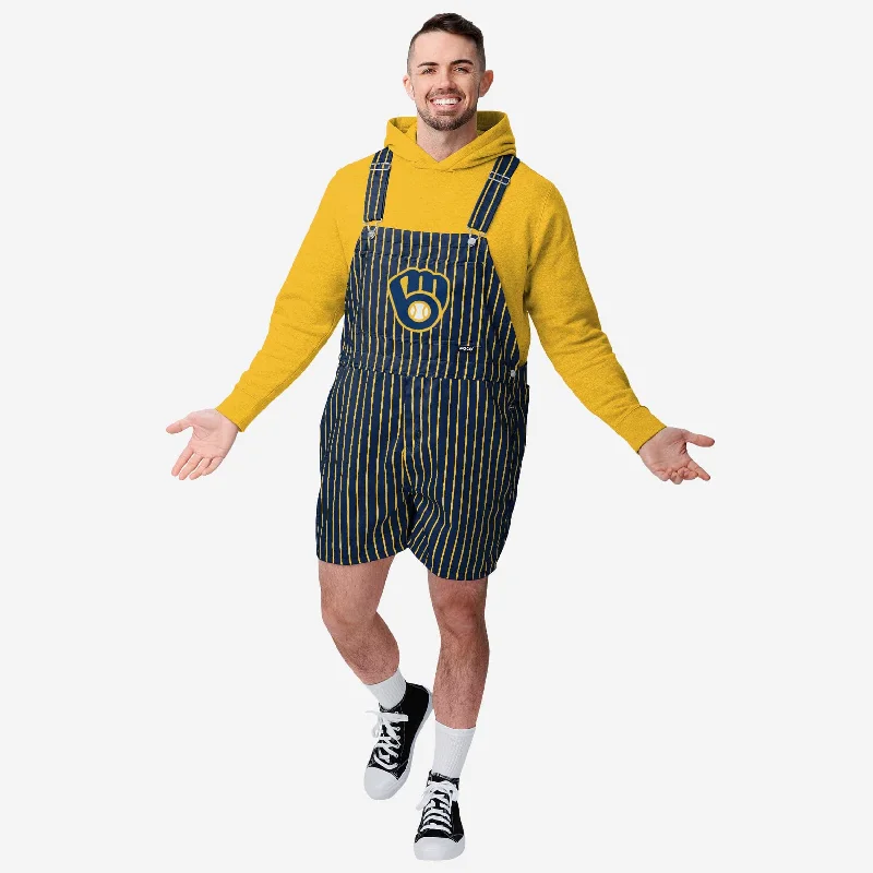 Milwaukee Brewers Mens Pinstripe Bib Shortalls