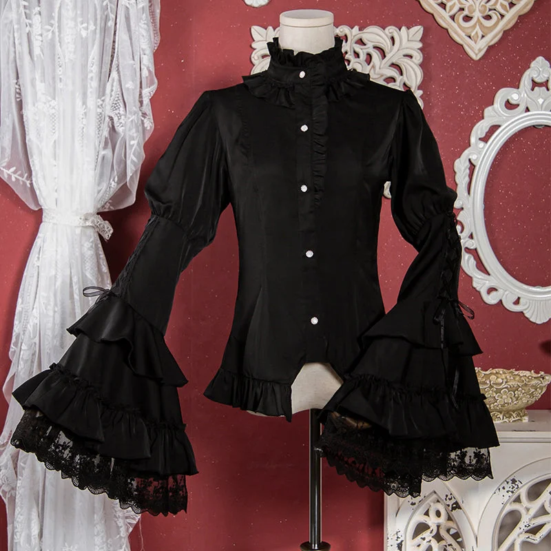 (Buyforme)Ocelot~Gothic Lolita Halloween Bat Black and White Blouse