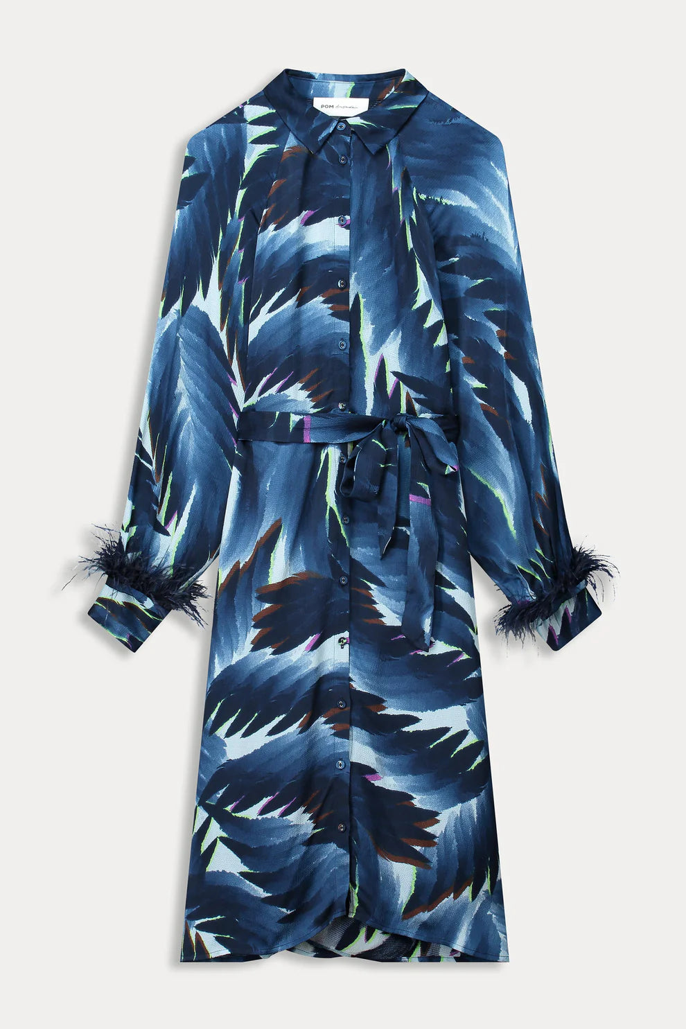 Pom Amsterdam Jada Feathers Dress - Blue