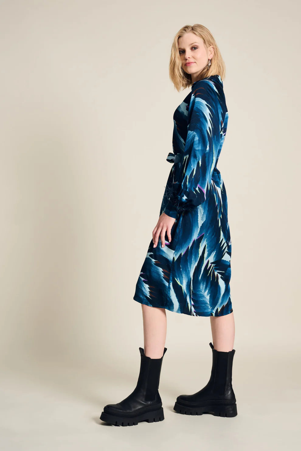 Pom Amsterdam Jada Feathers Dress - Blue