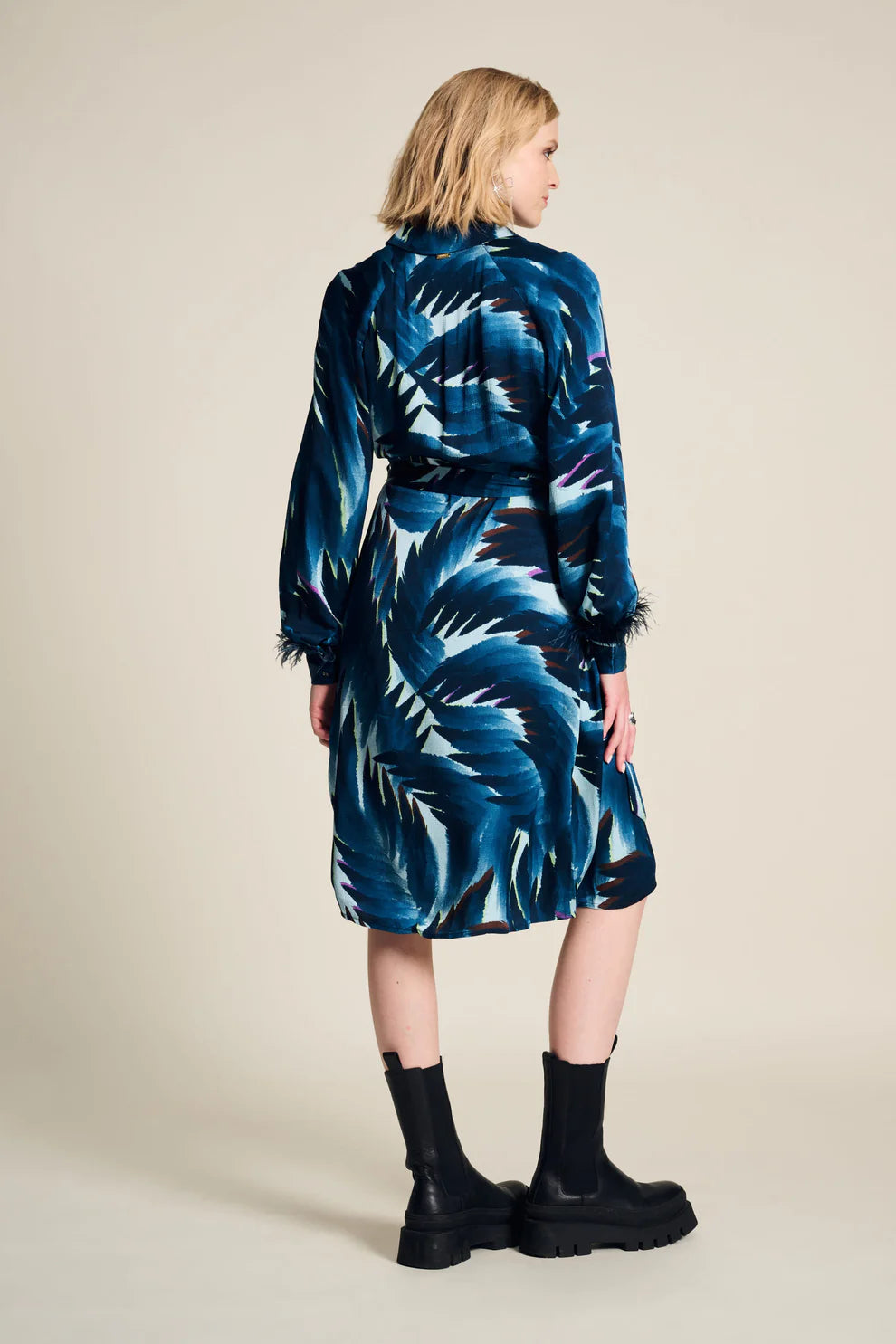 Pom Amsterdam Jada Feathers Dress - Blue