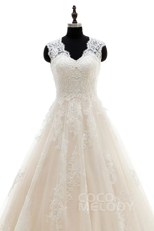 A-Line Court Train Tulle and Lace Wedding Dress LWXT16001