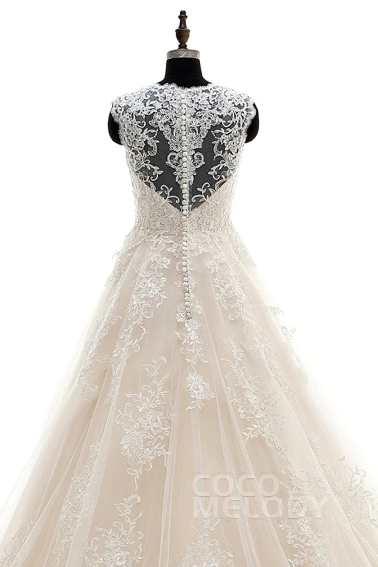 A-Line Court Train Tulle and Lace Wedding Dress LWXT16001