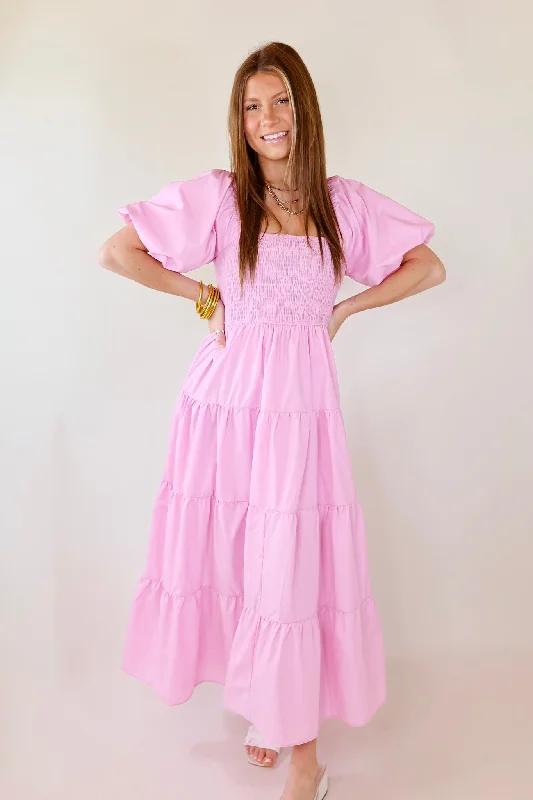 Santorini Sunshine Short Balloon Sleeve Maxi Dress in Light Pink