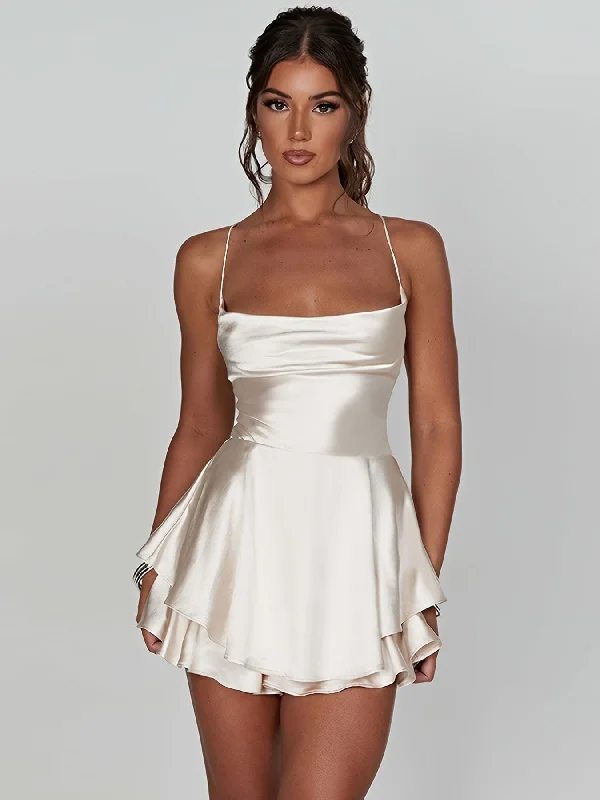 Stylish Backless Tiered Cowl Neck A-line Mini Dress