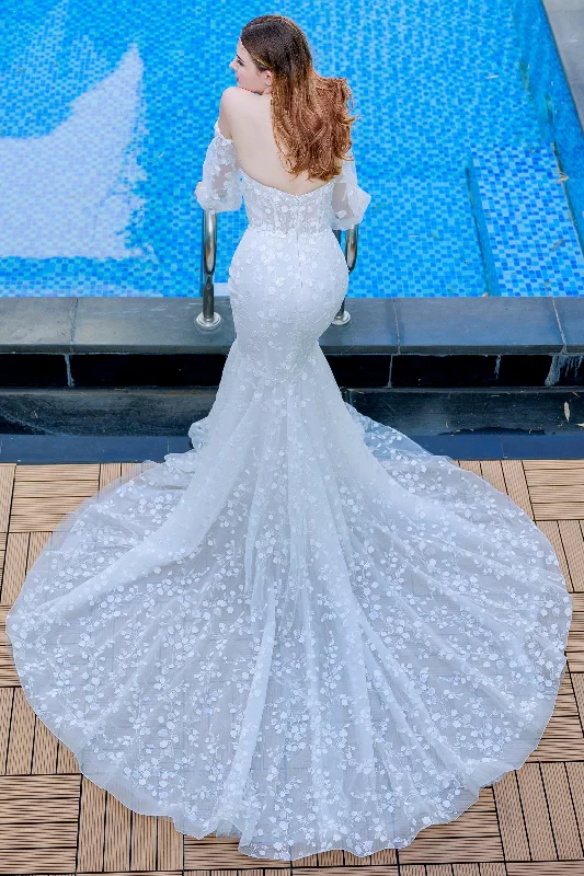 Trumpet-Mermaid Chapel Train Lace Wedding Dress CW3322