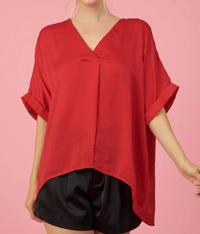 V-Neck High-Low Top In Red