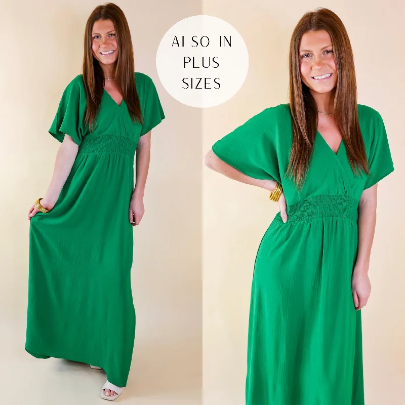 Last Chance Size Small | Wildly In Love V Neck Maxi Dress with Smocked Waist in Green