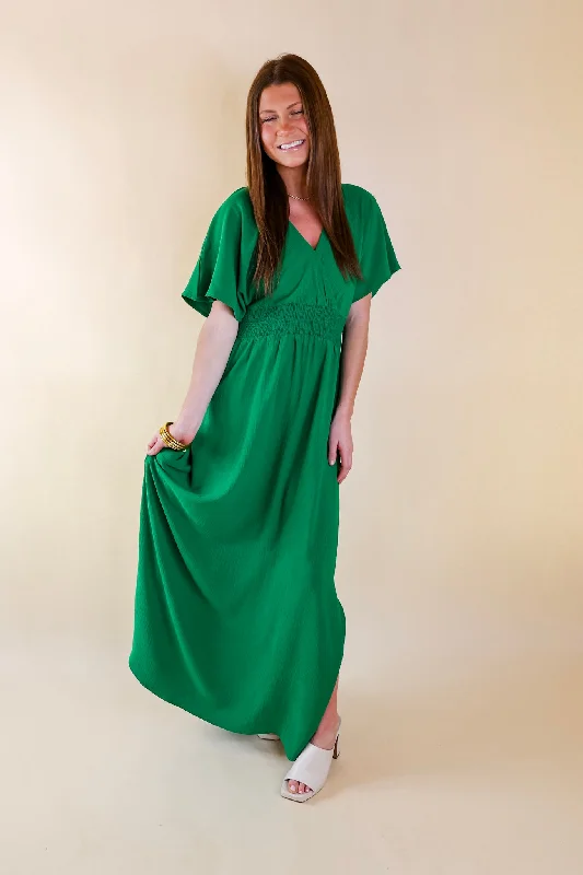 Last Chance Size Small | Wildly In Love V Neck Maxi Dress with Smocked Waist in Green