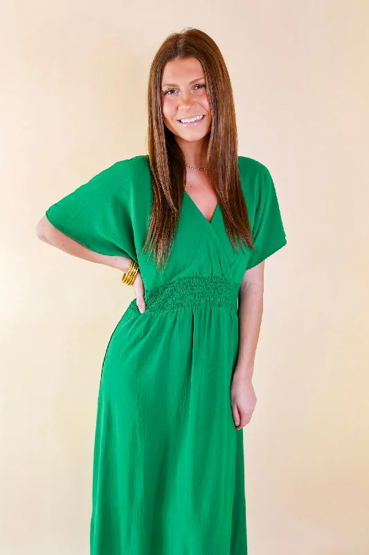 Last Chance Size Small | Wildly In Love V Neck Maxi Dress with Smocked Waist in Green