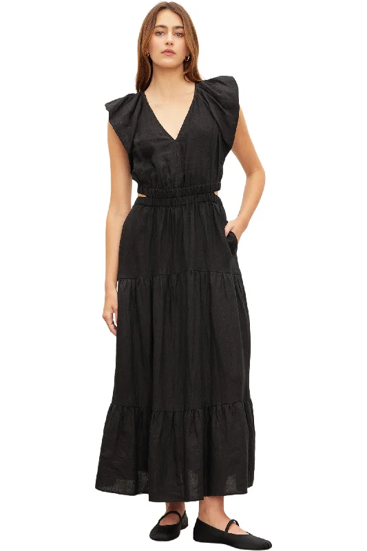 Velvet Ginger Linen Dress in Black