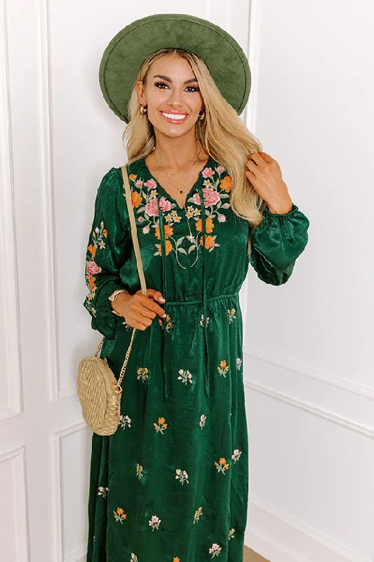 Whispering Sweet Nothings Embroidered Maxi In Hunter Green