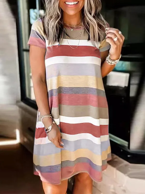 Stylish Striped Print Short Sleeve Mini Dress