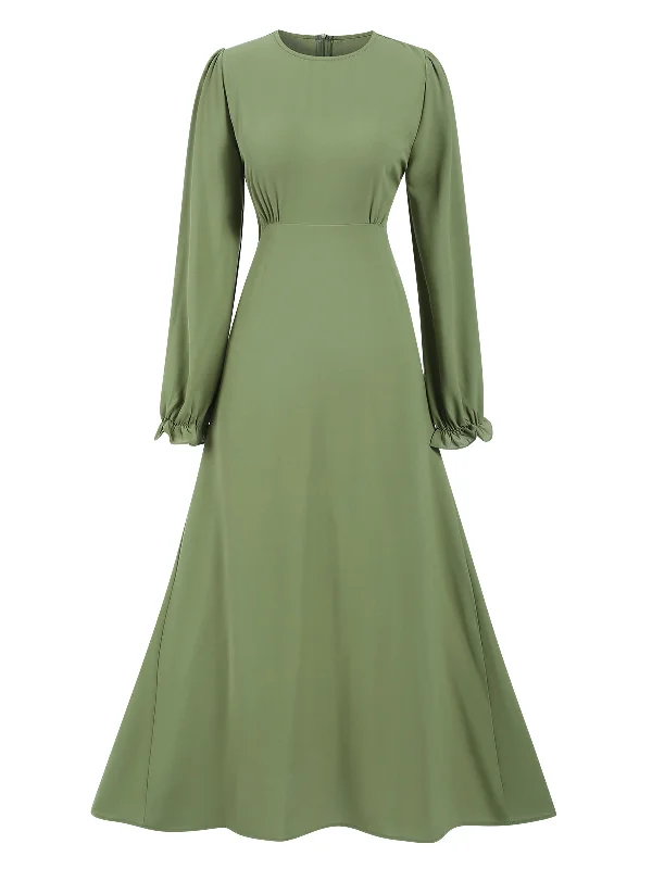 Empire Waist Women Dress to Accentuate the Bust and Conceal the Waist 1940s Solid Long sleeve A-line Dress