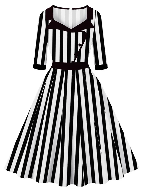 Maxi Women Dress with Floral Print for a Bohemian Vibe 1950S Lapel Black & White Stripes Dress