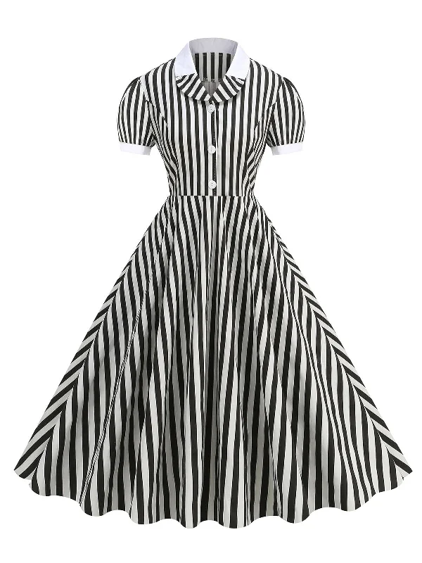 Little Black Women Dress with Sequins for a Glamorous Night Out 1950s Peter Pan Collar Black & White Stripes Dress