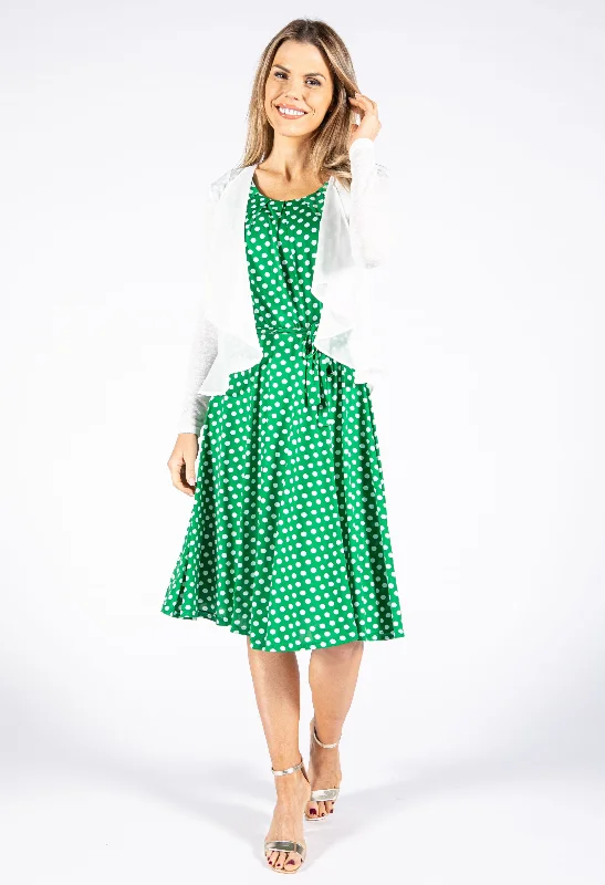 Printed Abstract Women Dress for a Modern and Artistic Appeal Belted Dotted Dress