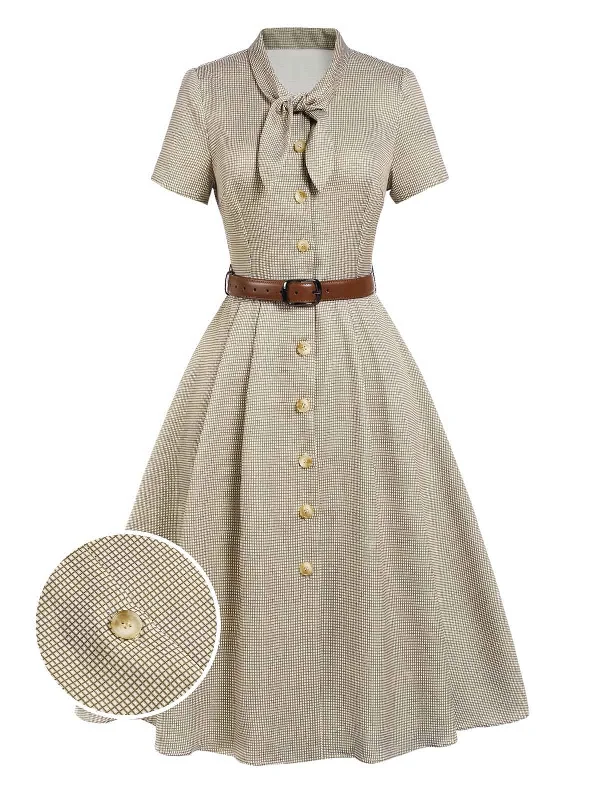 Shift Women Dress with a Simple and Classic Design for Everyday Wear Brown 1940s Small Windowpane Plaid Dress
