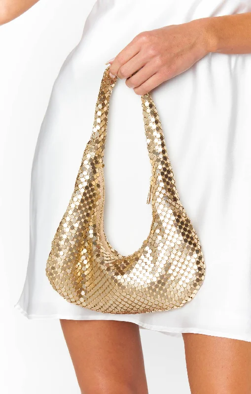 Little Black Women Dress with Sequins for a Glamorous Night Out Chloe Chainmail Purse ~ Gold