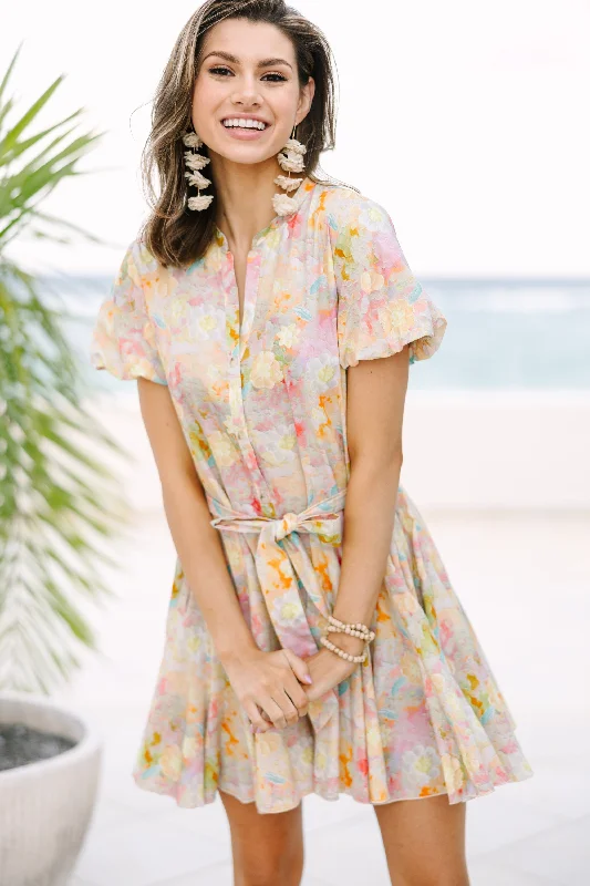 Ball Gown Women Dress with a Full Skirt for a Princess - like Look Clear Skies Ahead Pink Abstract Dress