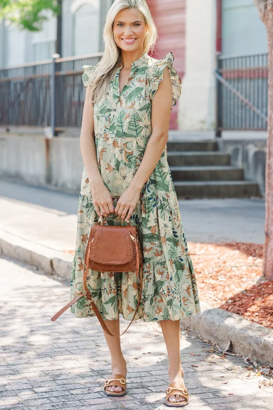 Backless Women Dress for a Sexy and Alluring Look at Evening Events Created Beauty Olive Green Floral Midi Dress