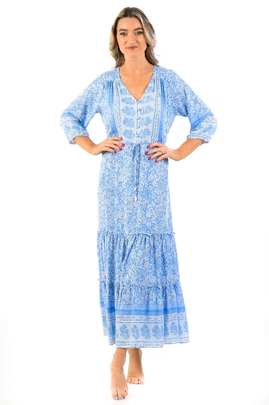 Empire Waist Women Dress to Accentuate the Bust and Conceal the Waist Carrie Dress / Sky Blue Floral