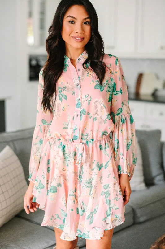 Plus Size Women Dress with a Flattering A - Line Cut for Comfort and Style Feeling Special Pink Floral Dress Plus Size Women Dress with a Flattering A - Line Cut for Comfort and Style Feeling Special Pink Floral Dress