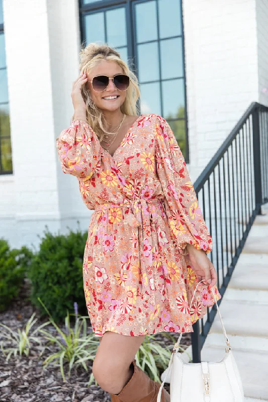 Maxi Women Dress with Floral Print for a Bohemian Vibe Field Of Dreams Multi Print Belted Mini Dress FINAL SALE
