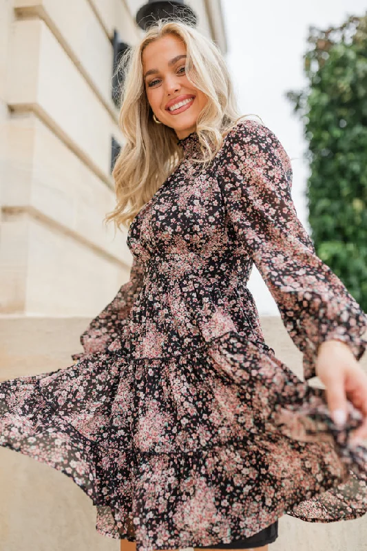 Wrap - Style Women Dress with Adjustable Fit for All Body Types Found You Multi Floral Print Mock Neck Dress