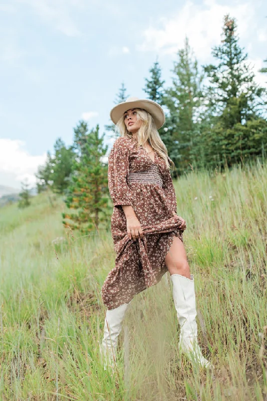 Backless Women Dress for a Sexy and Alluring Look at Evening Events Good Intentions Brown Printed V-neck Maxi Dress