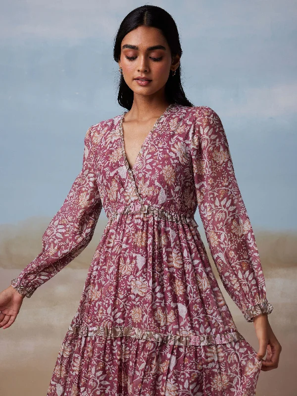 Maxi Women Dress with Floral Print for a Bohemian Vibe Grape Basket Tiered Maxi Dress