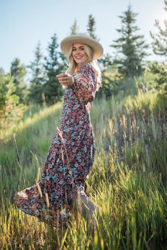 Strapless Women Dress with a Built - in Bra for Comfort and Support In The Air Multi Floral Lace Detail Maxi Dress
