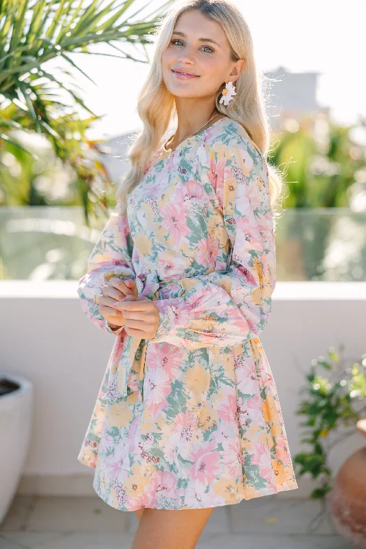 Mini Women Dress with a Short Hem for a Young and Trendy Style In Your Love Pink Floral Tied Waist Dress