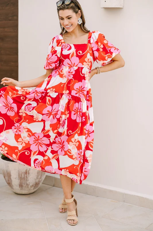Wrap - Style Women Dress with Adjustable Fit for All Body Types It's All For You Red Floral Midi Dress