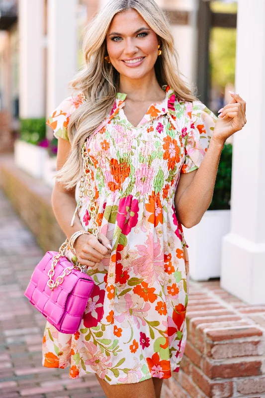 Strapless Women Dress with a Built - in Bra for Comfort and Support Keep'em Talking Cream White Floral Dress