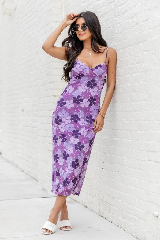 Strapless Women Dress with a Built - in Bra for Comfort and Support Looking Good Purple Floral Tank Strap Midi Dress FINAL SALE