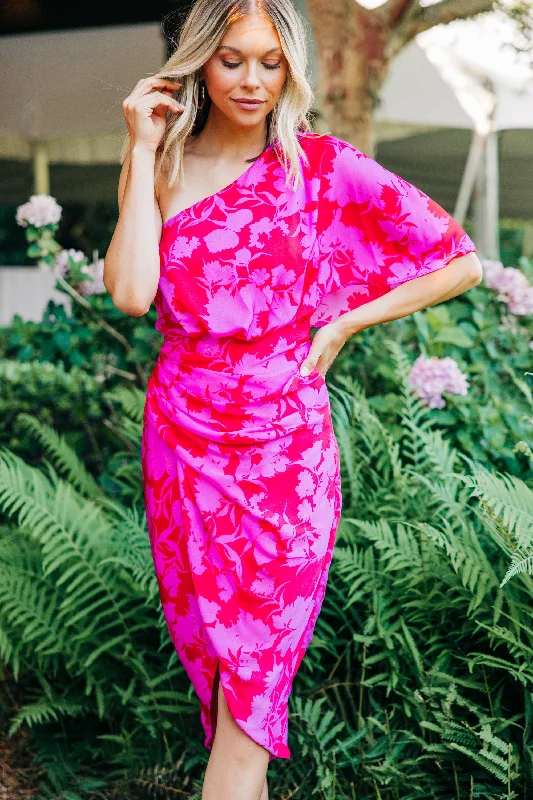 Maxi Women Dress with Floral Print for a Bohemian Vibe Making Moves Berry Pink Floral Midi Dress