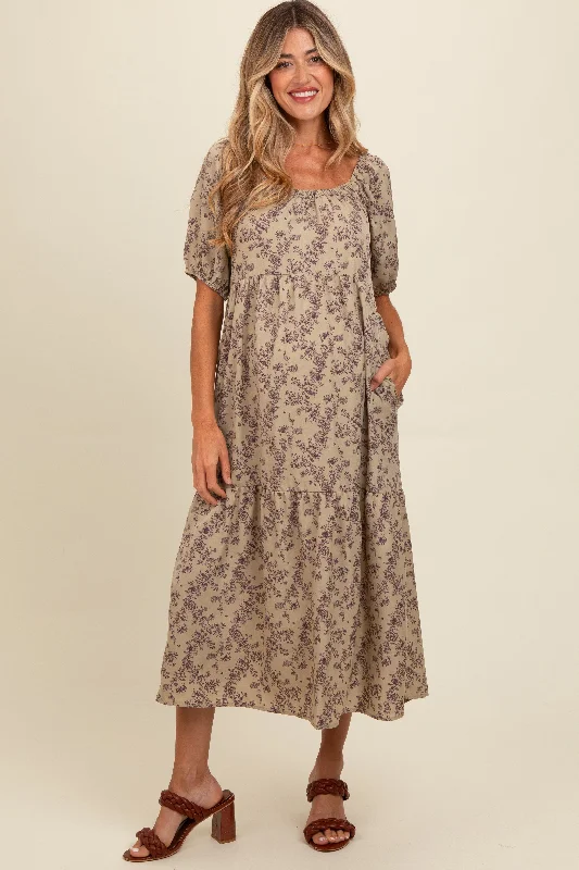 Sheath Women Dress with a Tailored Fit for a Professional Look Mocha Floral Ruffle Hem Maternity Midi Dress Sheath Women Dress with a Tailored Fit for a Professional Look Mocha Floral Ruffle Hem Maternity Midi Dress