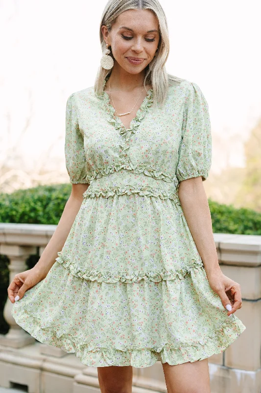 Off - the - Shoulder Women Dress for a Romantic and Feminine Look One In A Million Sage Green Floral Mini Dress