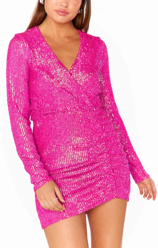 Ruffled Women Dress with Multiple Layers for a Playful and Girly Style Party Hop Dress ~ Pink Disco Sequins