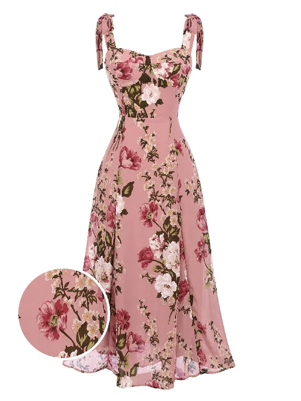 Ruffled Women Dress with Multiple Layers for a Playful and Girly Style Pink 1940s Floral Lace-Up Dress
