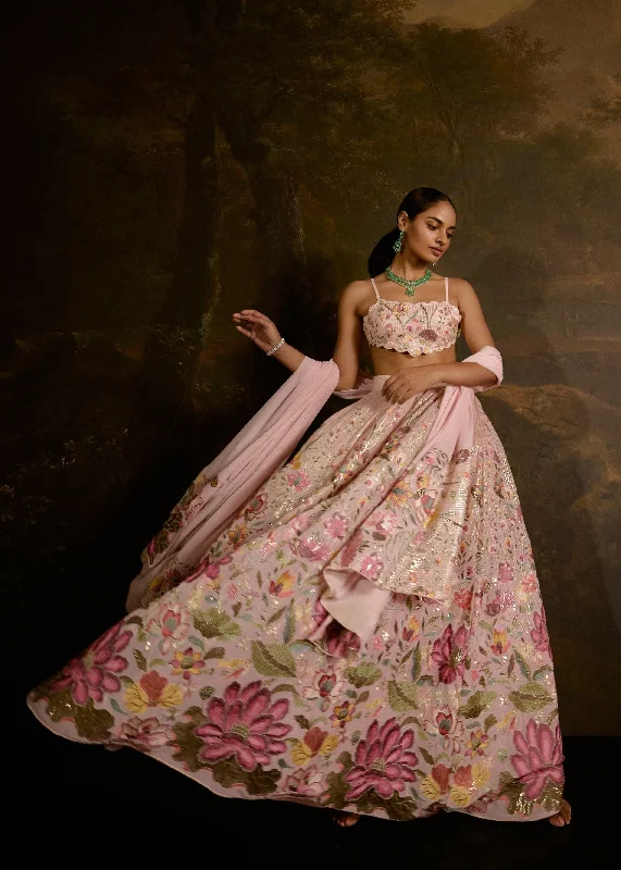 Sleeveless Women Dress in Bright Colors for Summer Parties Ahaana Pink Floral Embroidered Lehenga Sleeveless Women Dress in Bright Colors for Summer Parties Ahaana Pink Floral Embroidered Lehenga