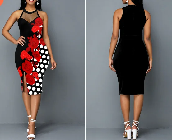 Maxi Women Dress with Floral Print for a Bohemian Vibe Polka Dot Side Slit Floral Print Dress